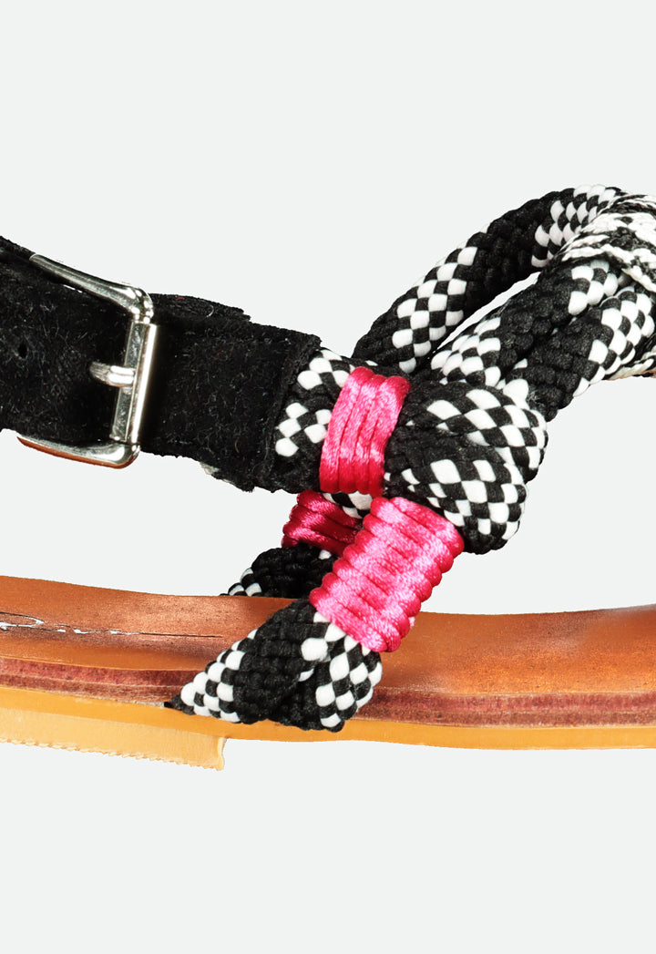 T-strap Sandals with Braided Design