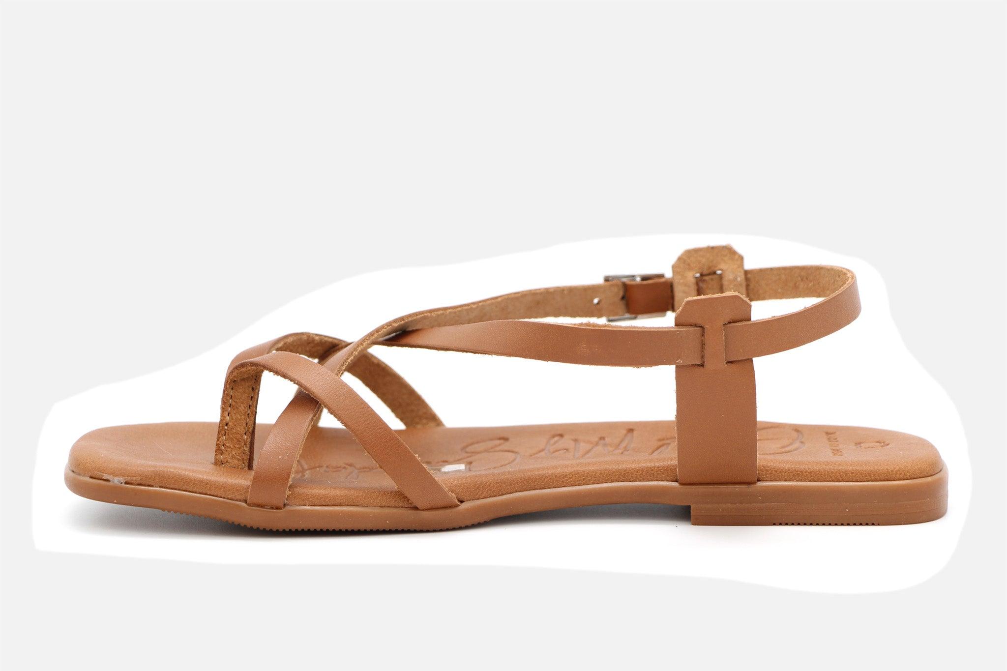 Tan leather flat gladiator sandal