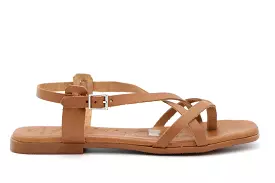 Tan leather flat gladiator sandal