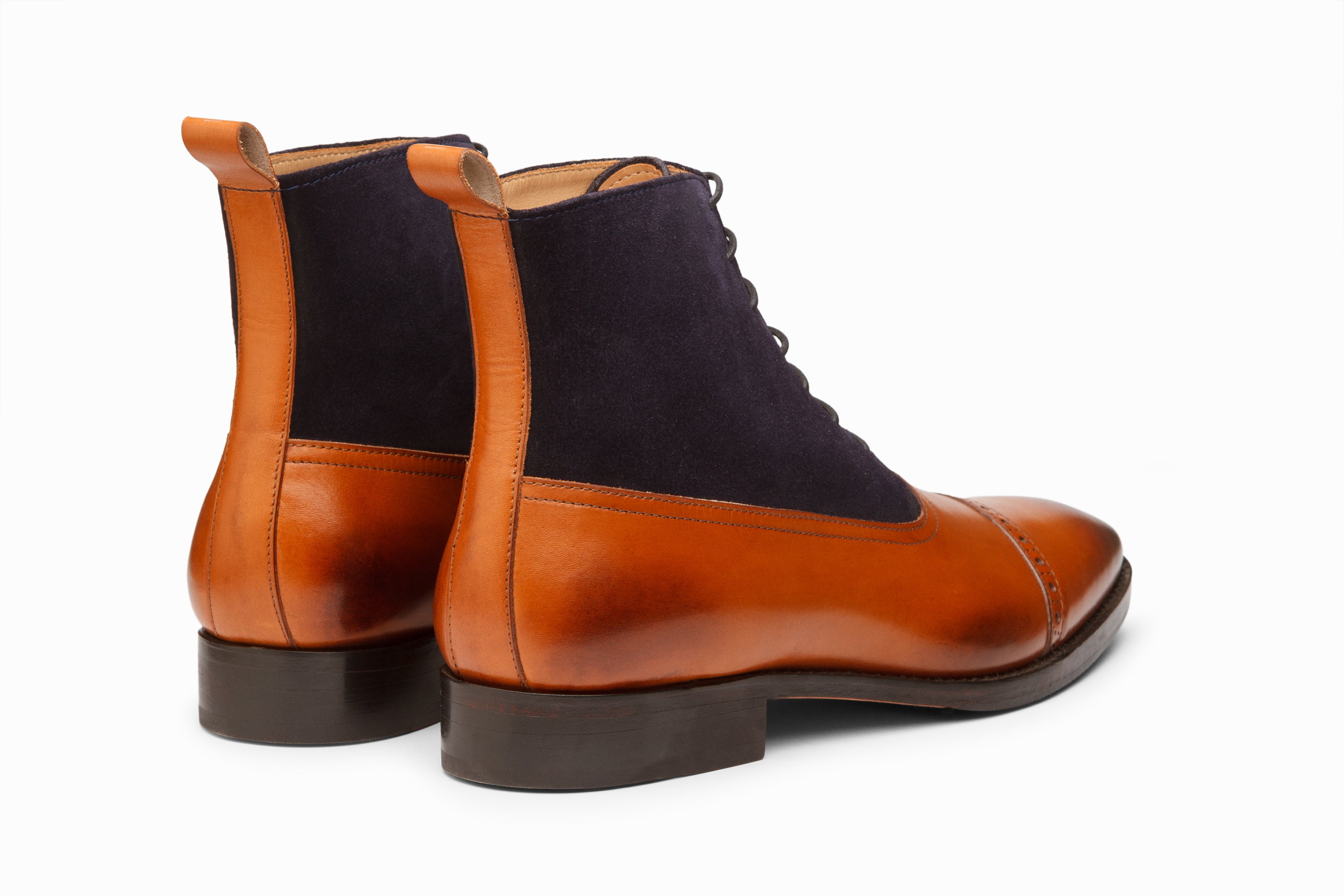 Tan Navy Suede Two Tone Balmoral Leather Boot