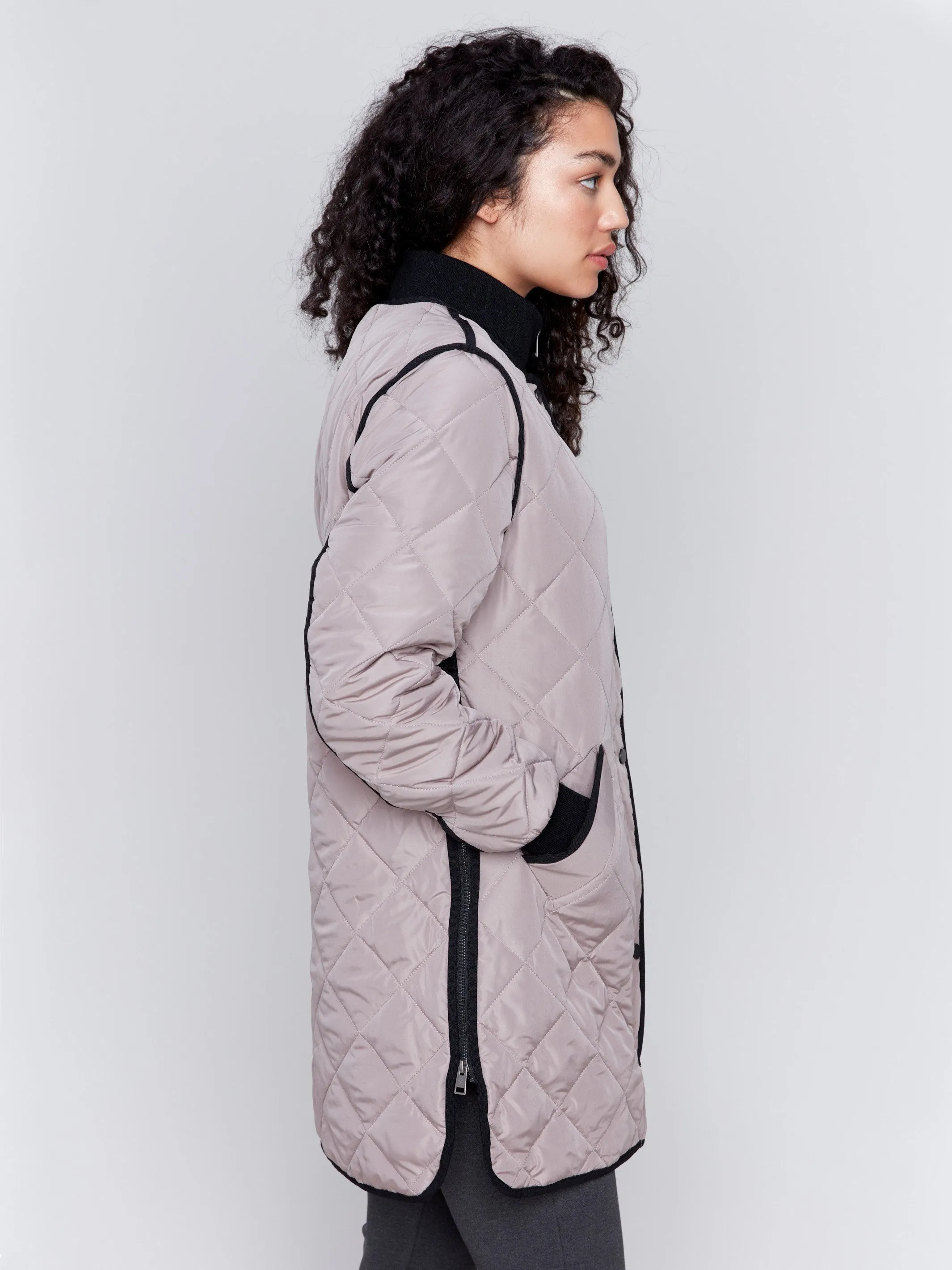 Taupe Long Quilted Puffer Jacket