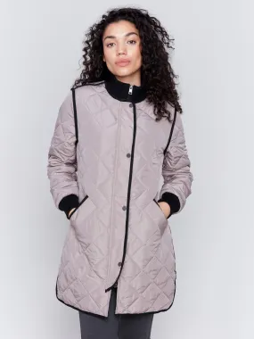 Taupe Long Quilted Puffer Jacket