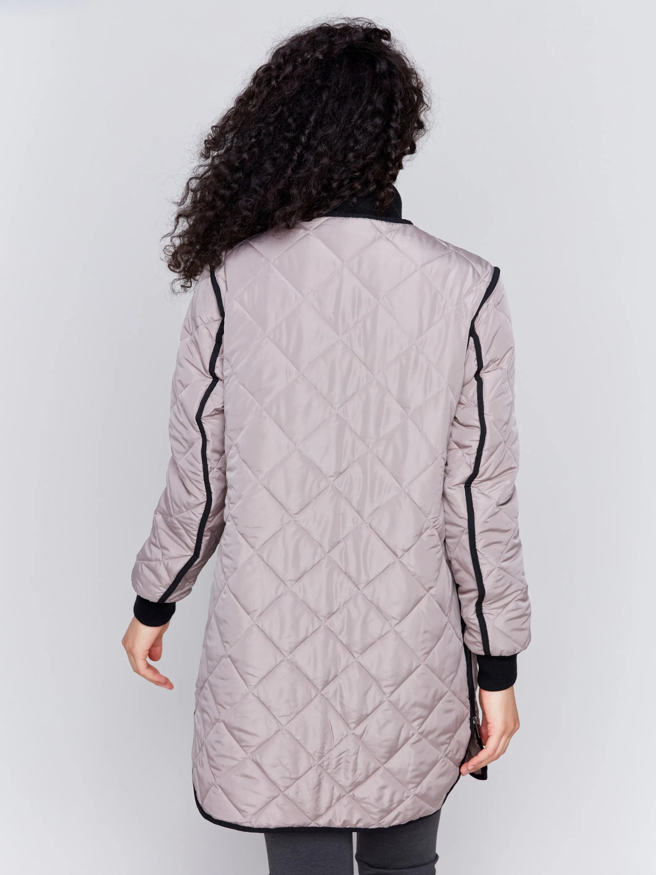 Taupe Long Quilted Puffer Jacket