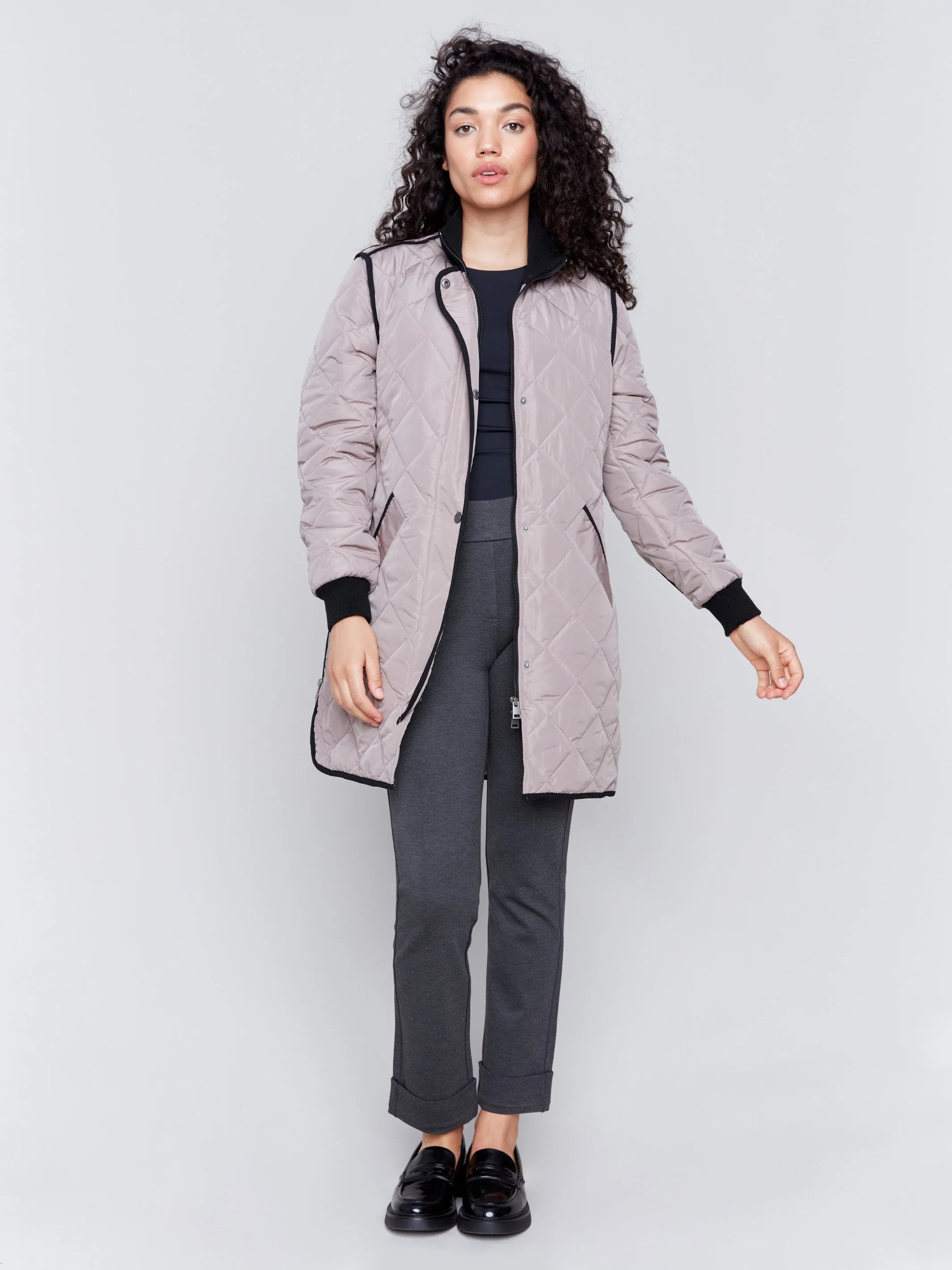 Taupe Long Quilted Puffer Jacket