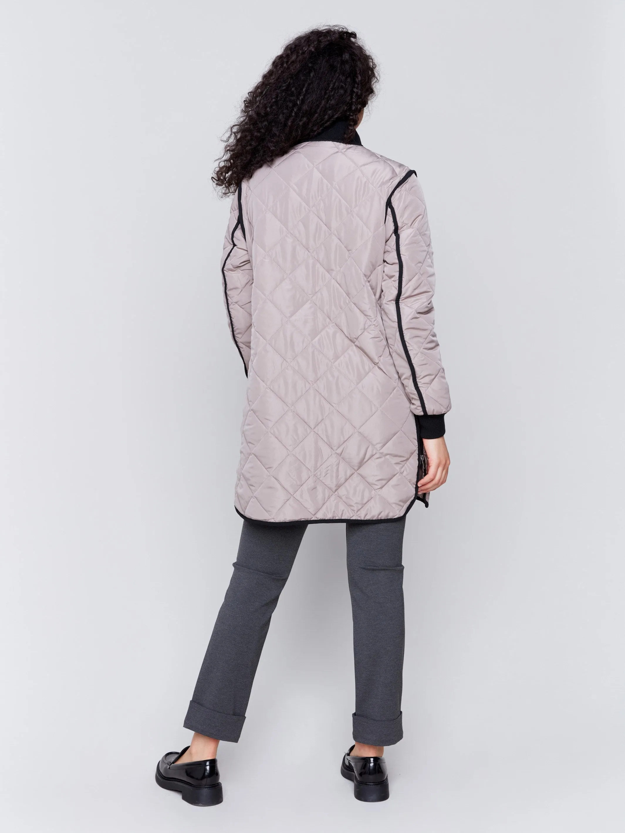 Taupe Long Quilted Puffer Jacket