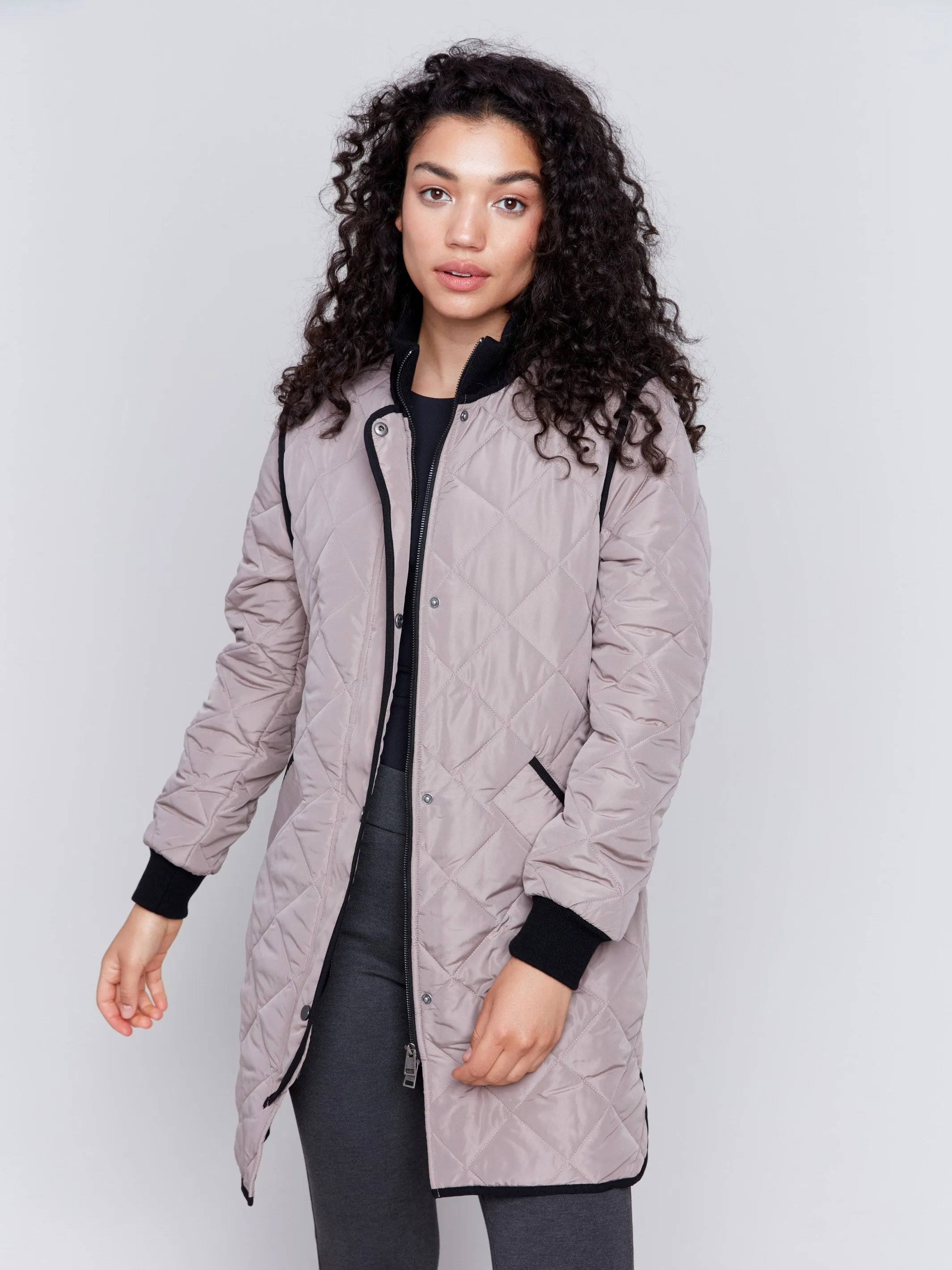 Taupe Long Quilted Puffer Jacket