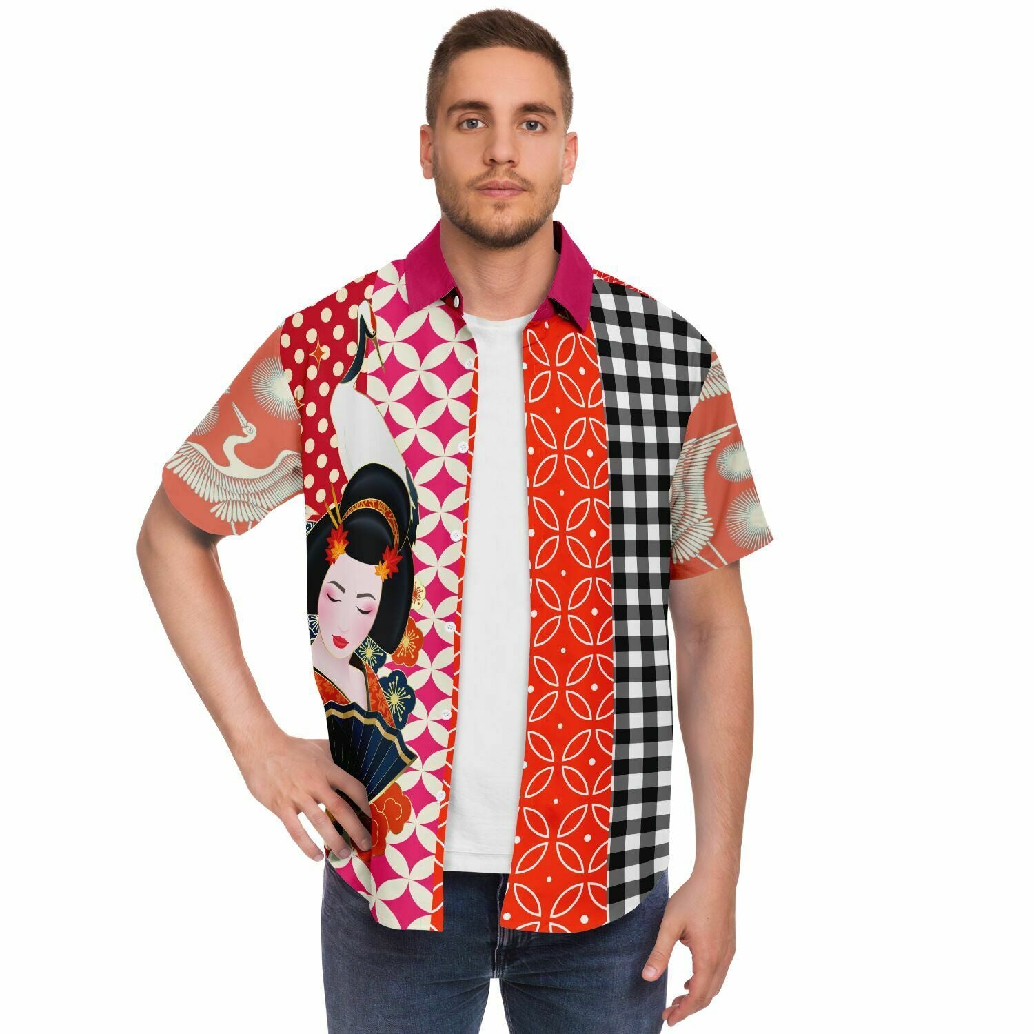 Tokyo Asian Floral Patchwork Button Down Shirt