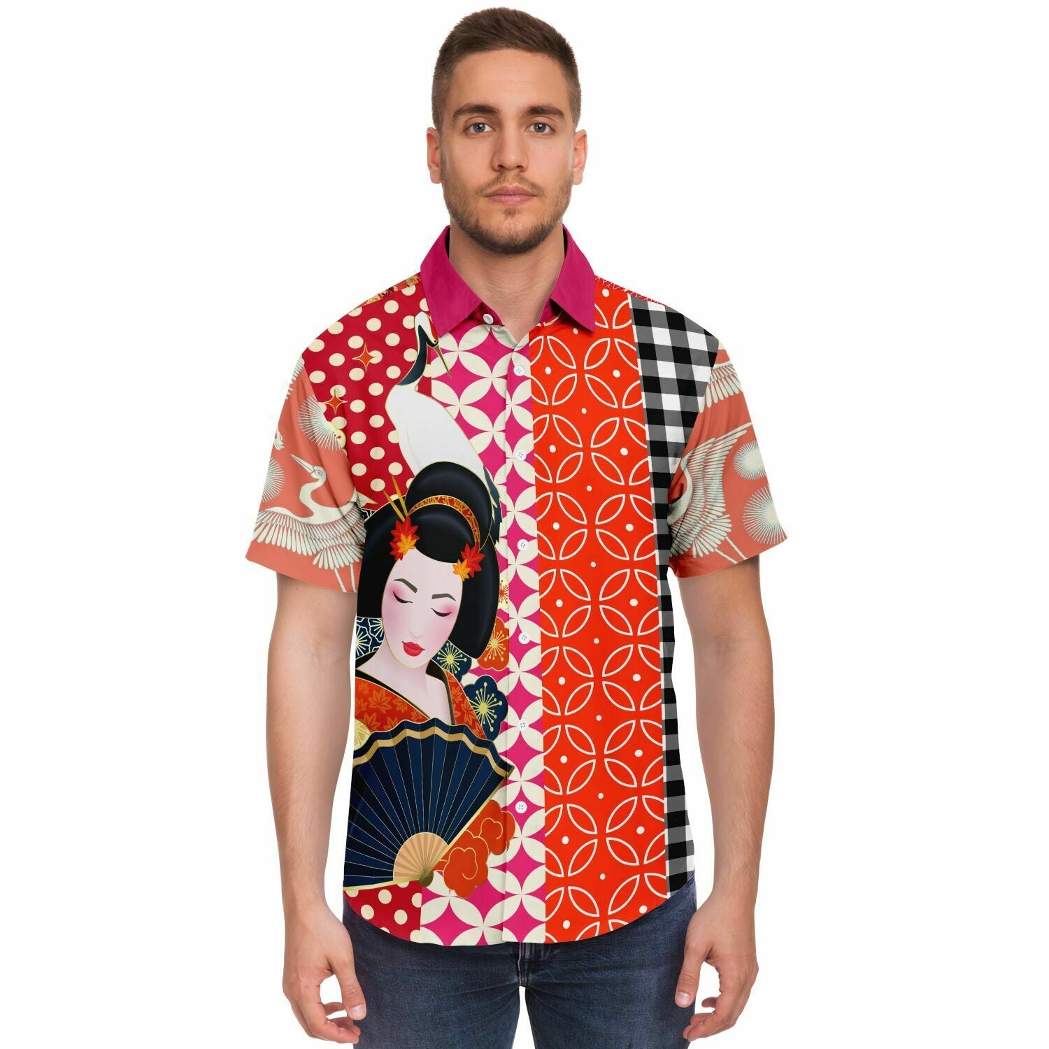 Tokyo Asian Floral Patchwork Button Down Shirt