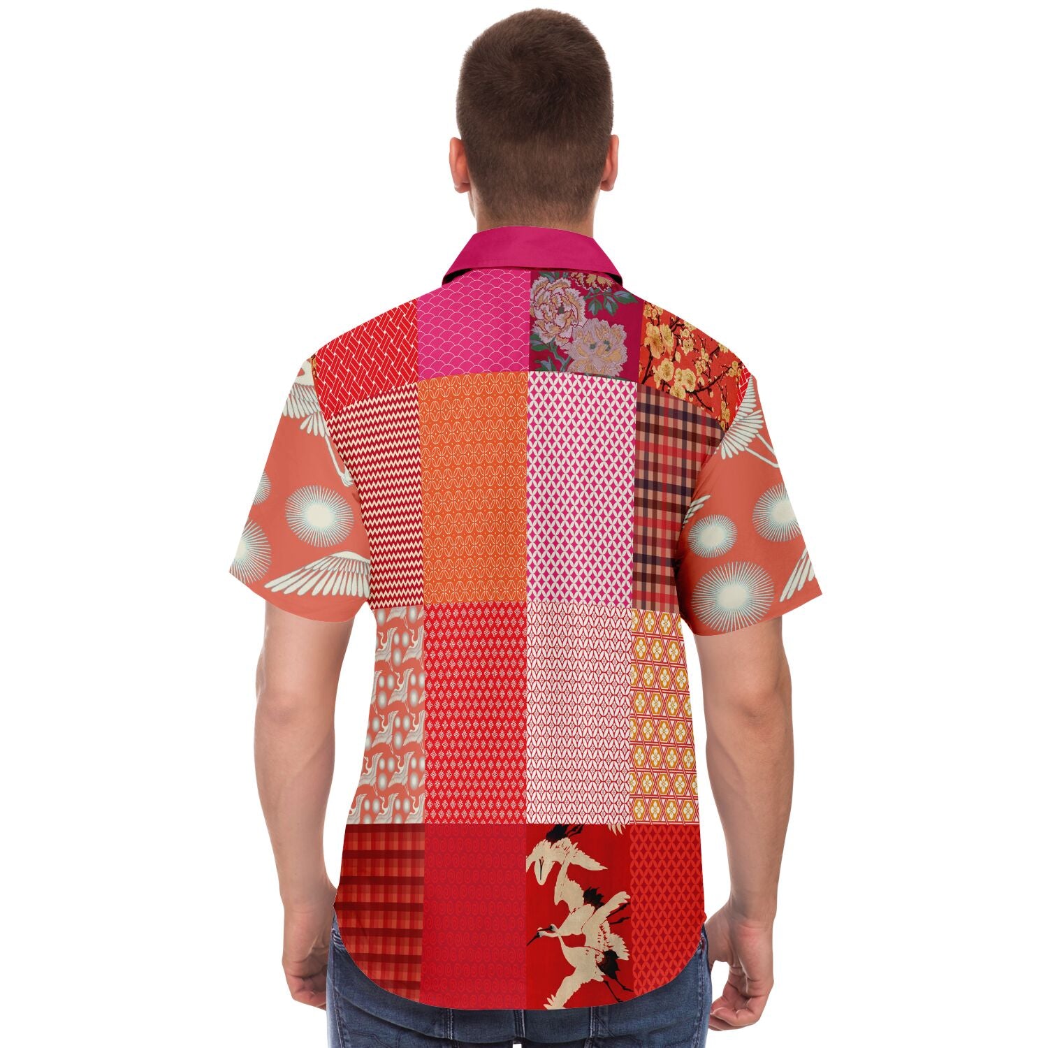 Tokyo Asian Floral Patchwork Button Down Shirt