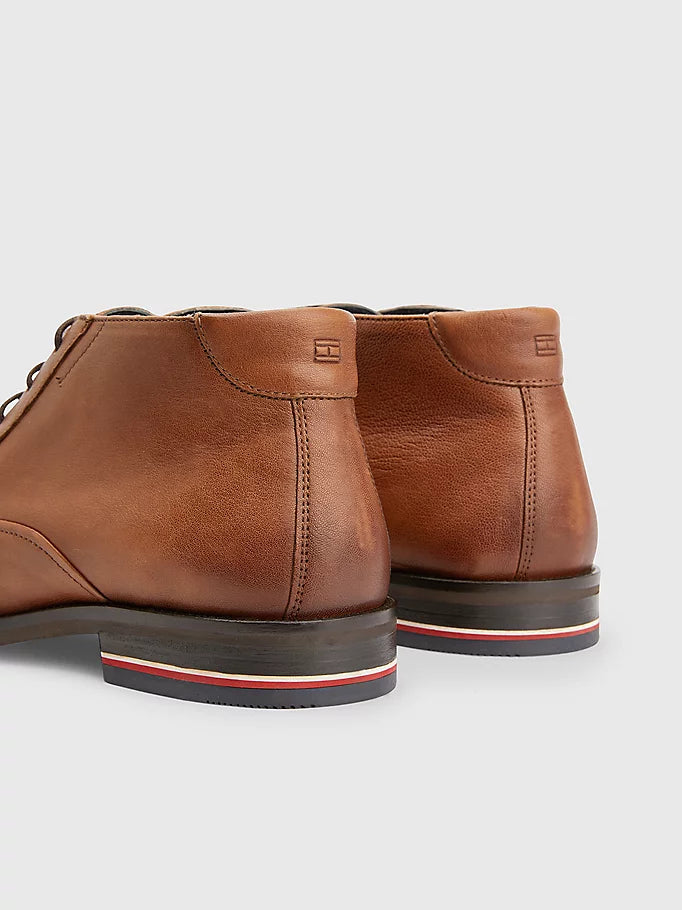 Tommy Hilfiger men's cognac leather ankle boot.