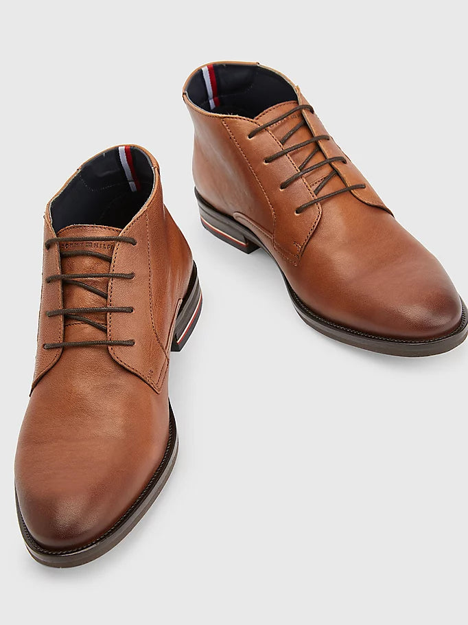 Tommy Hilfiger men's cognac leather ankle boot.