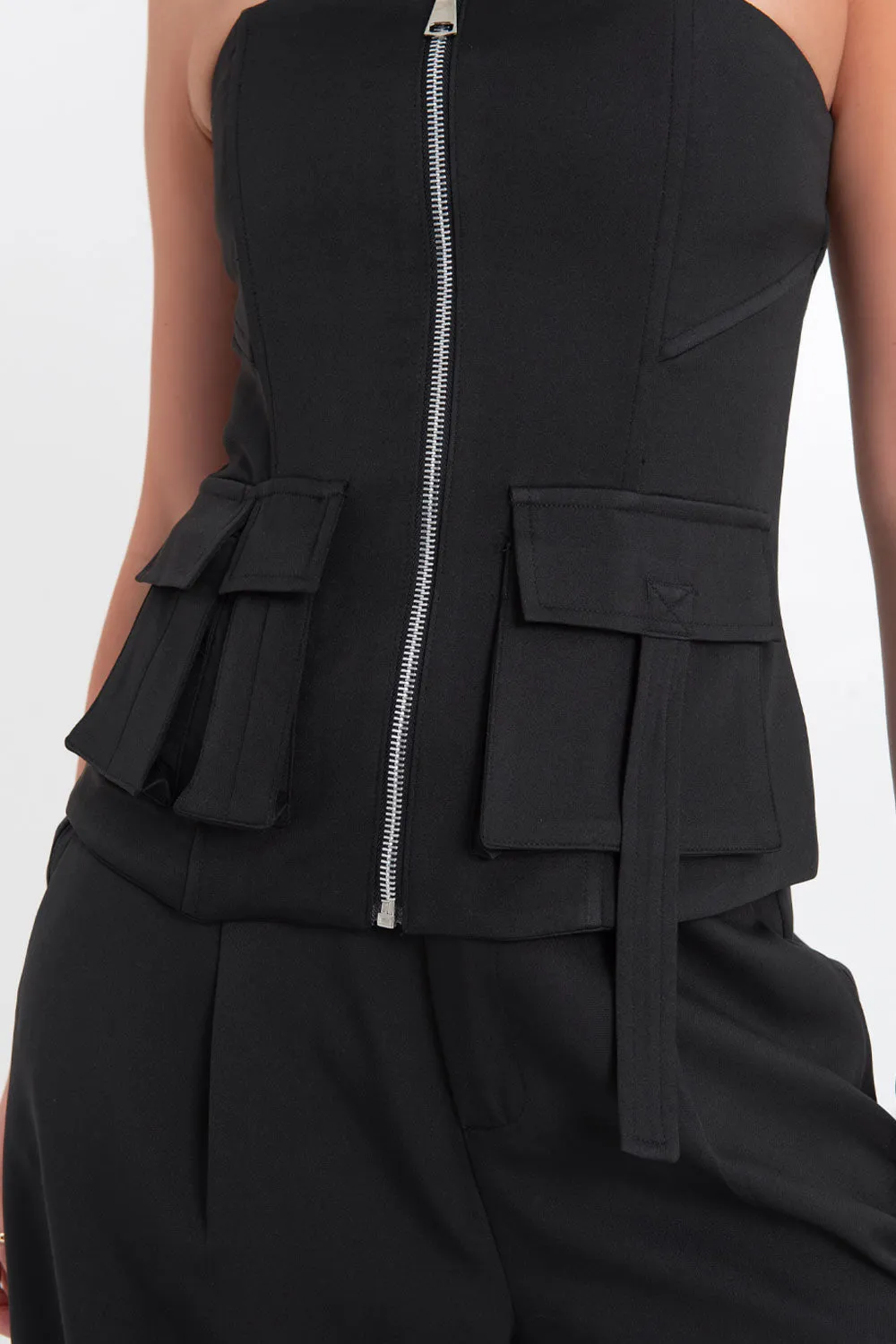 Strapless Straight Neck Cargo Pocket Top