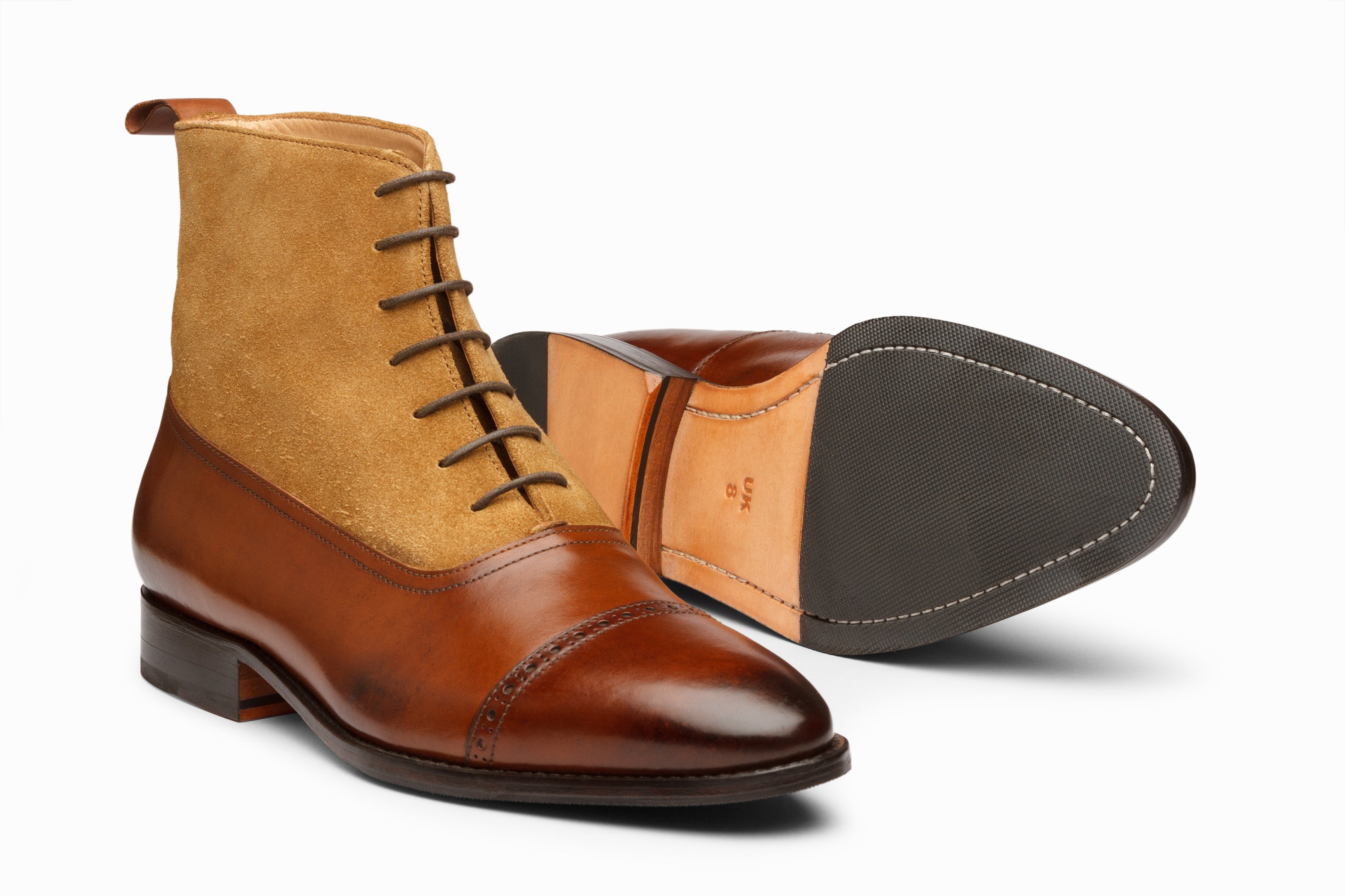 Two Tone Brown Camel Suede Leather Boot