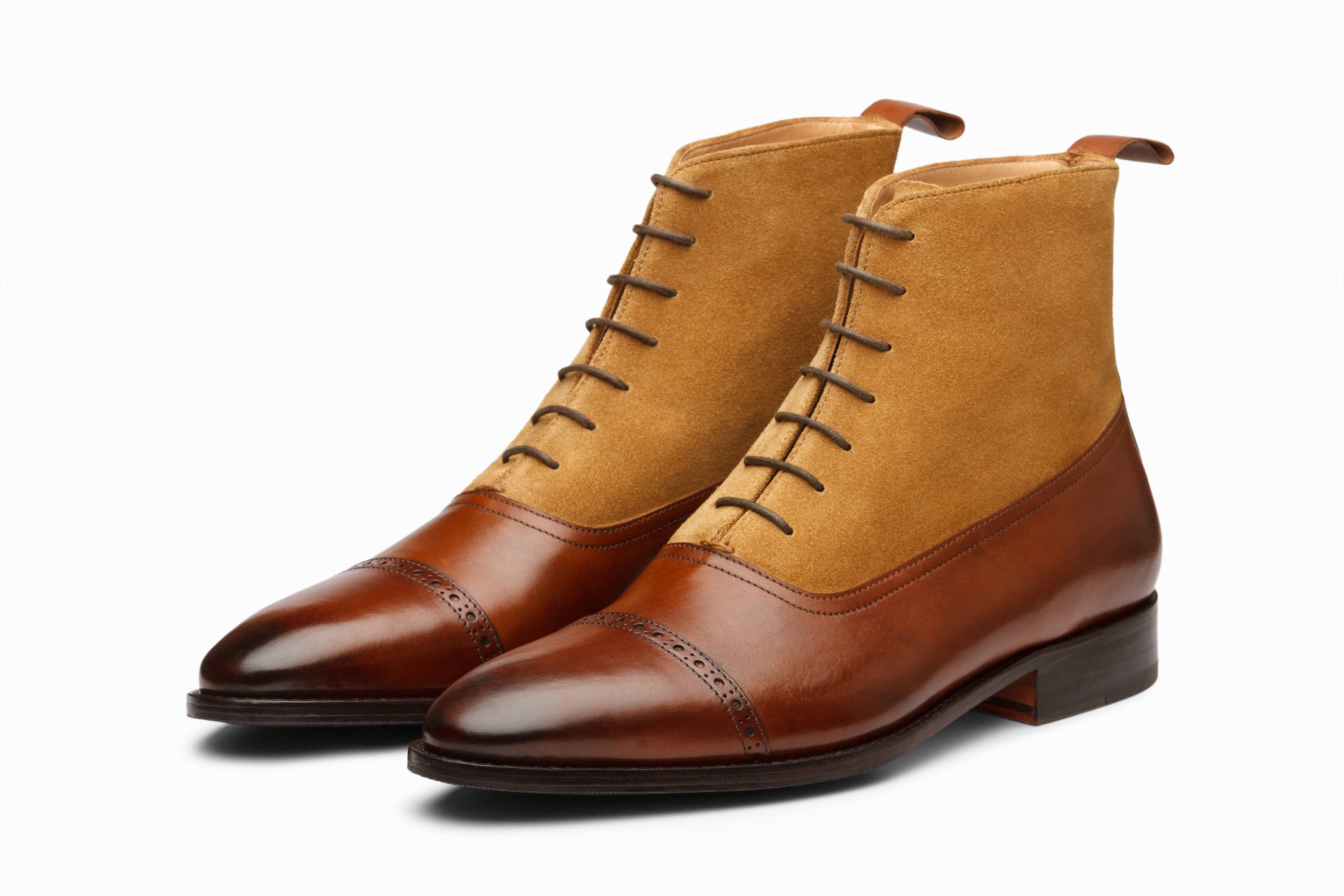 Two Tone Leather Boot Brown Camel Suede Balmoral