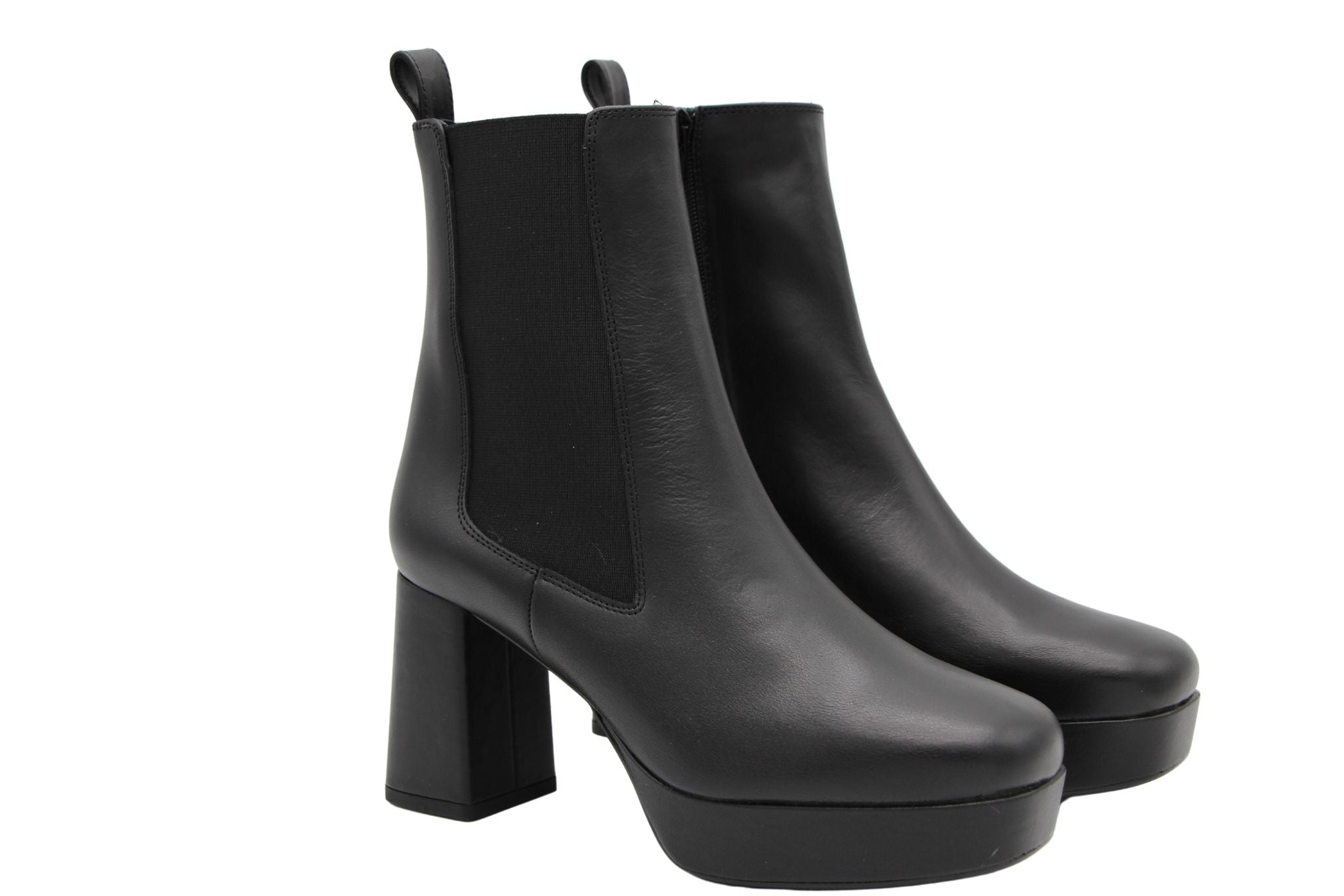 UNISA MARLOW Black Leather Platform Boot, Block Heel