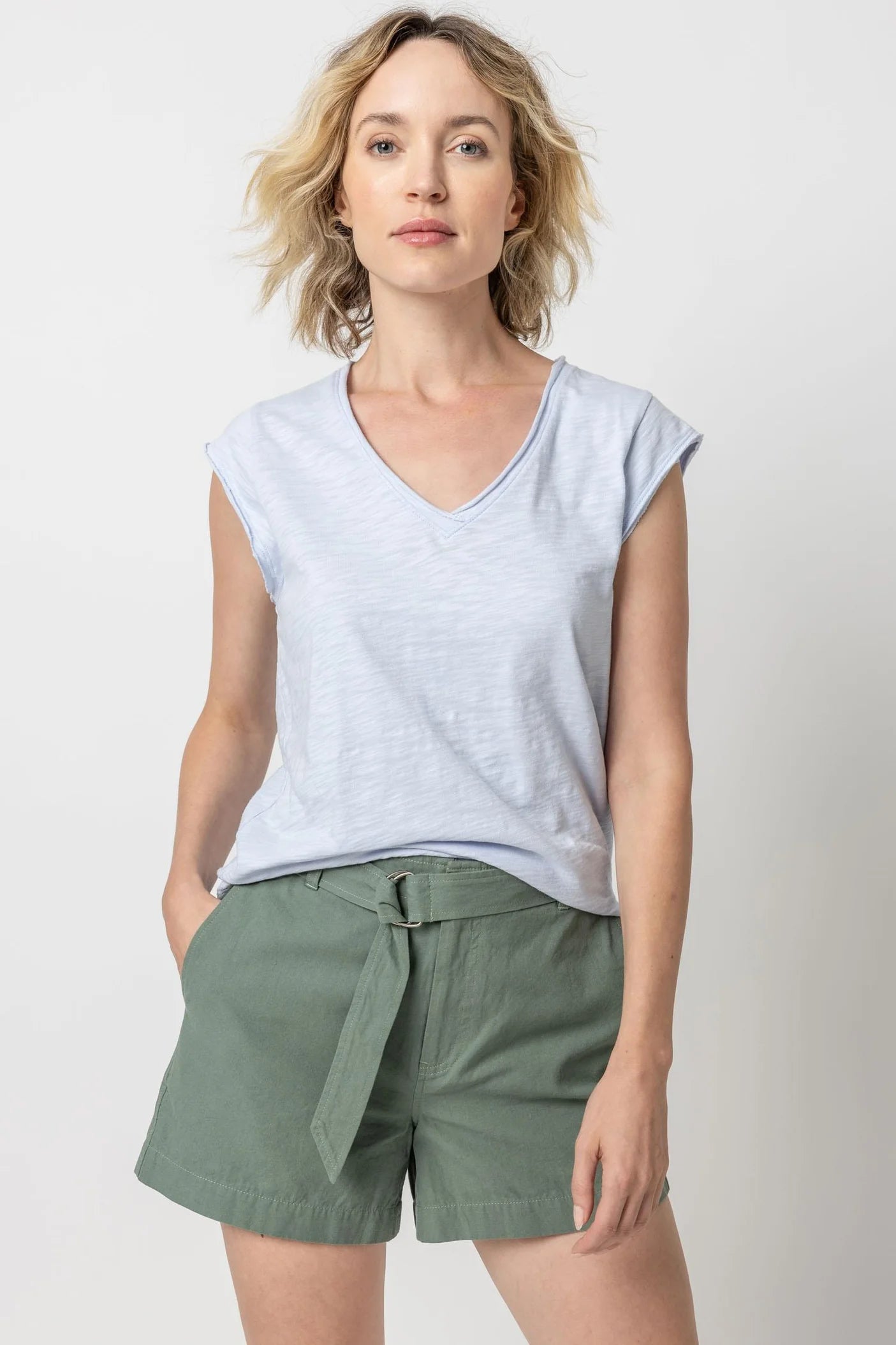 V-Neck Cap Sleeve Top