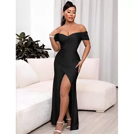 Vintage Off Shoulder Slit Dress: Romantic and Timeless