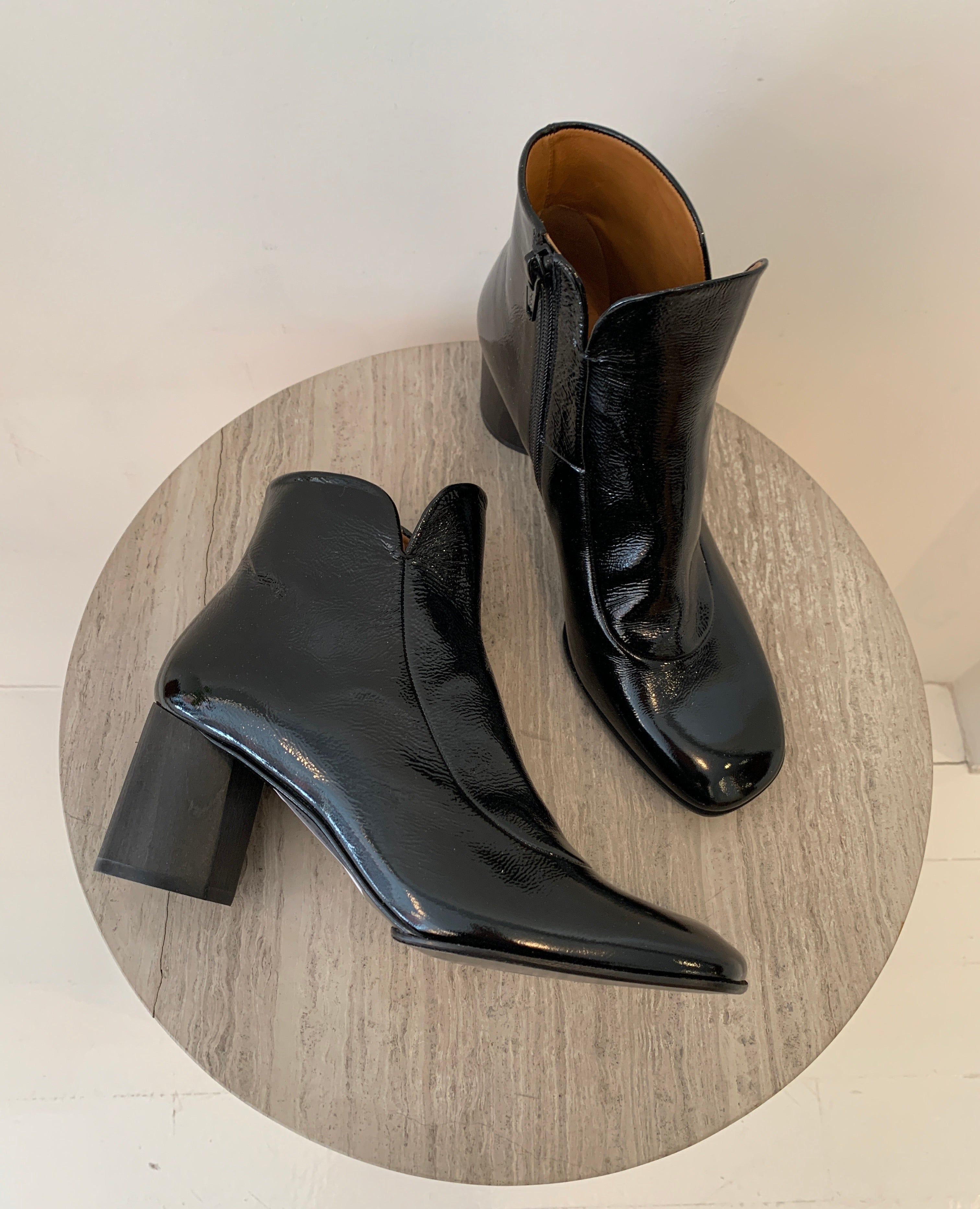 Warehouse Sale - Black Patent Palma Boots.