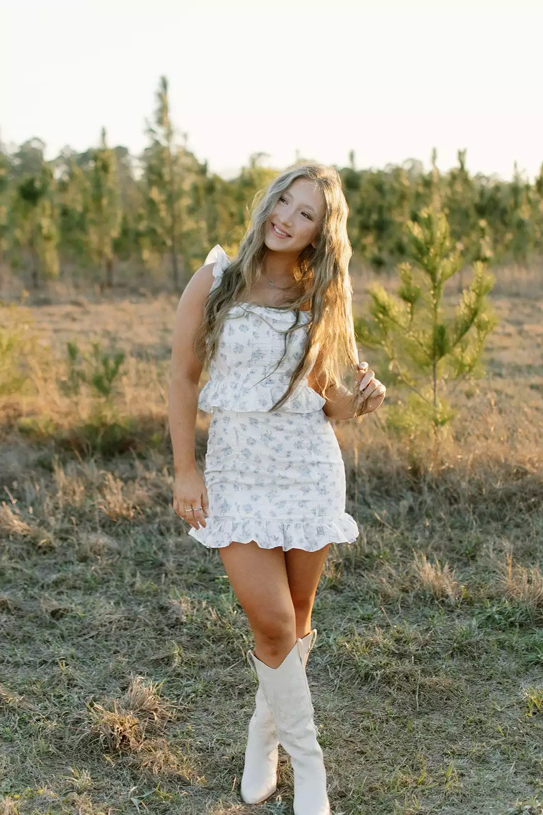 White and Blue Floral Ruffle Corset Dress - SEO Result: White Blue Floral Ruffle Corset Dress