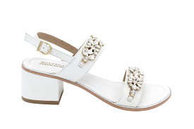 White Embellished Block Heel Sandal by BOTTEGA