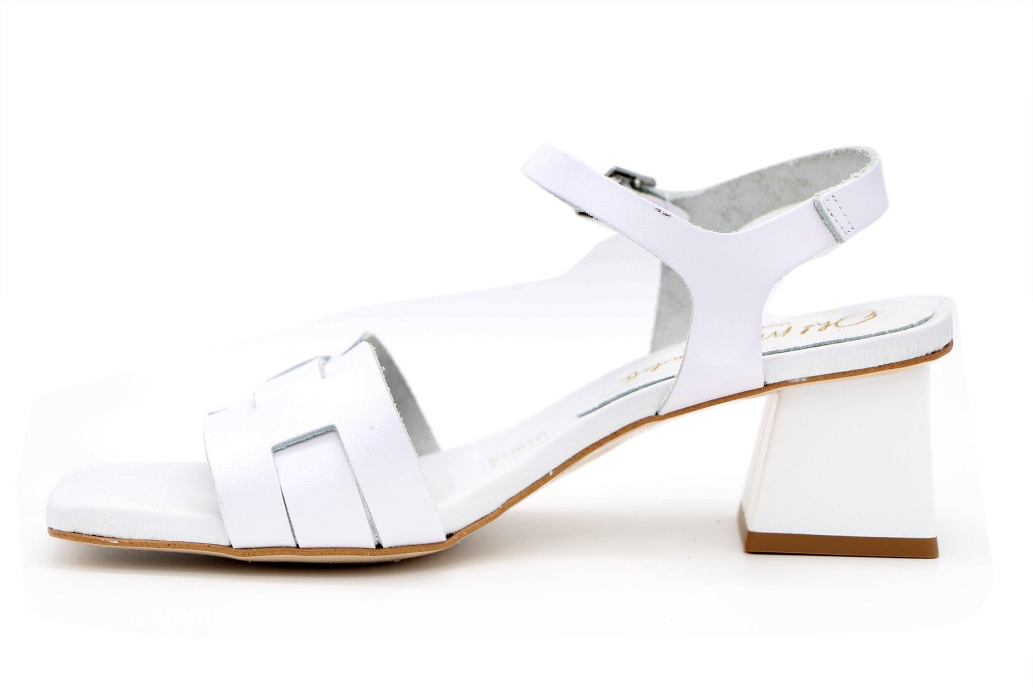 White leather block heel sandals