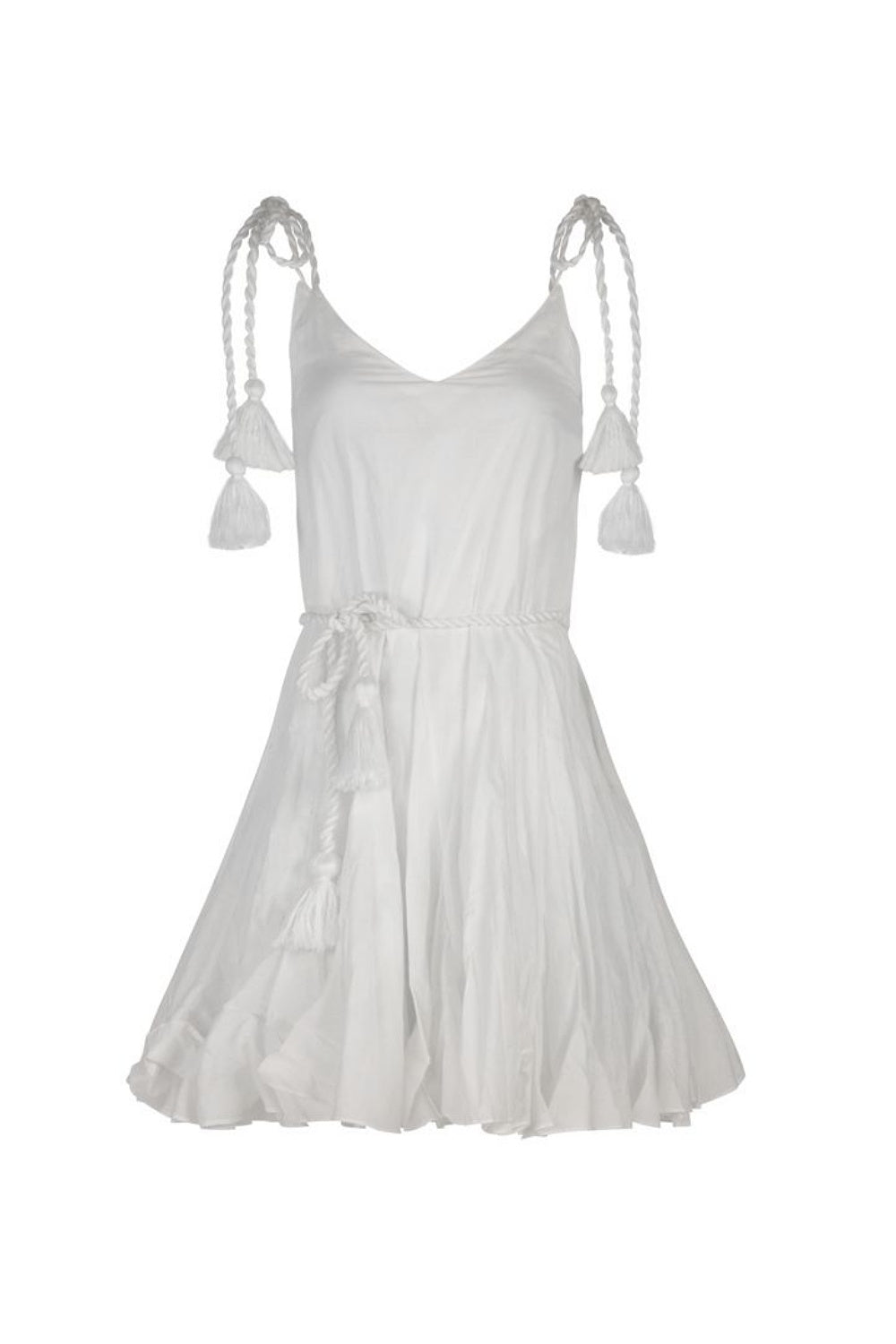 White mini dress without tassels.