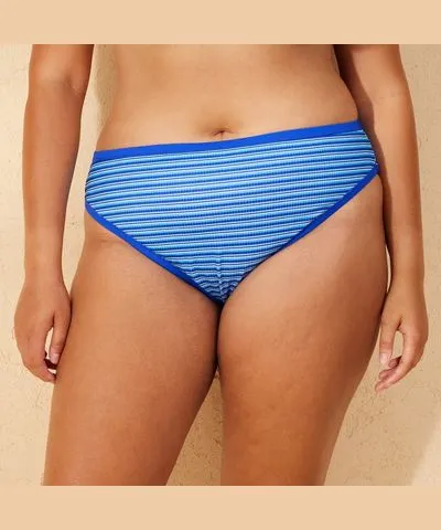 Ribbed Textured Mid-Rise High Leg Cheeky Bikini Bottom for Women by Wild Fable