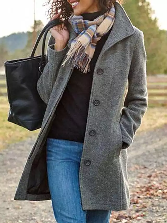 Winter Ladies' Windproof Wool Overcoat