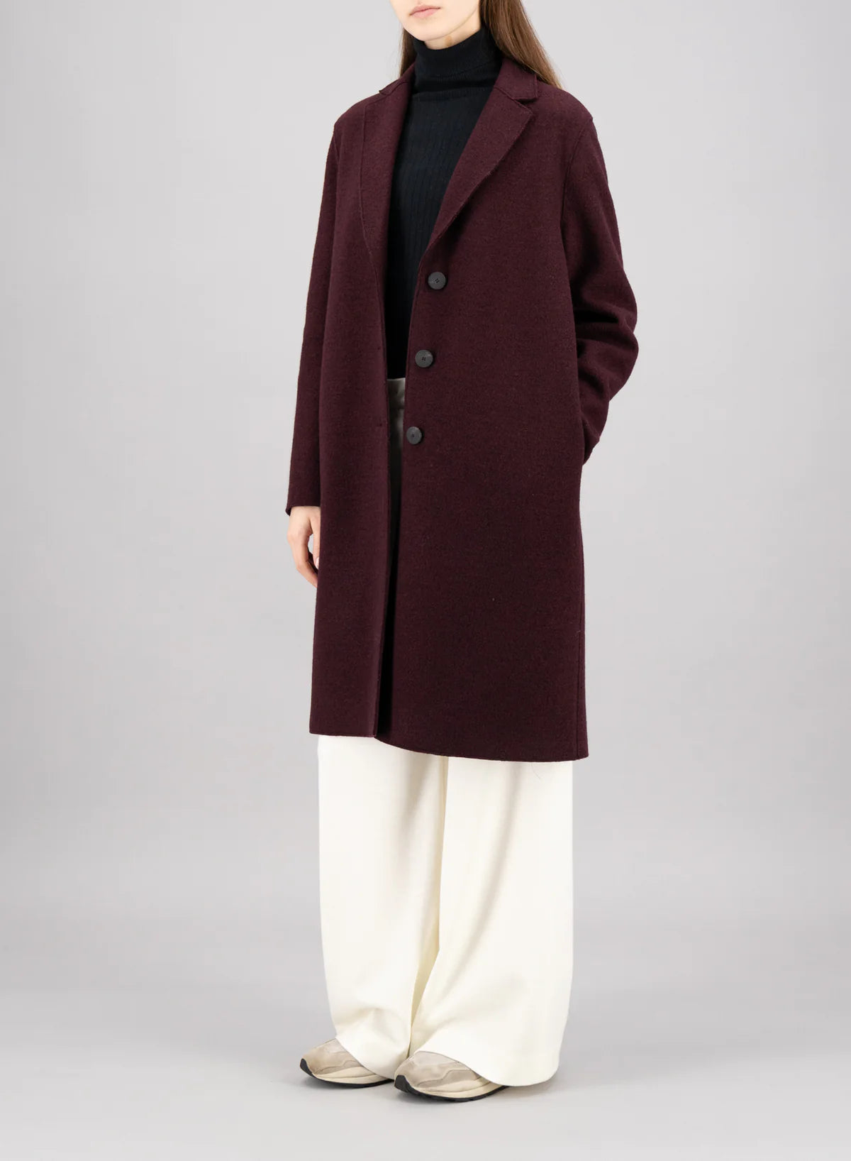 Wool Overcoat - Burgundy Mouline