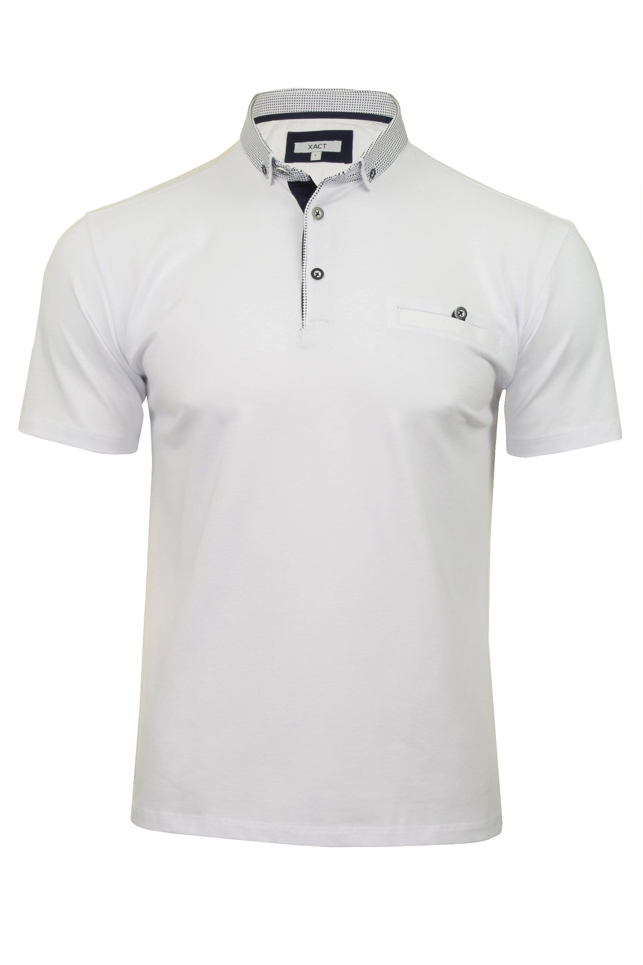 Xact Men's Polo Shirt - Short Sleeve, Contrast Collar & Button-Down