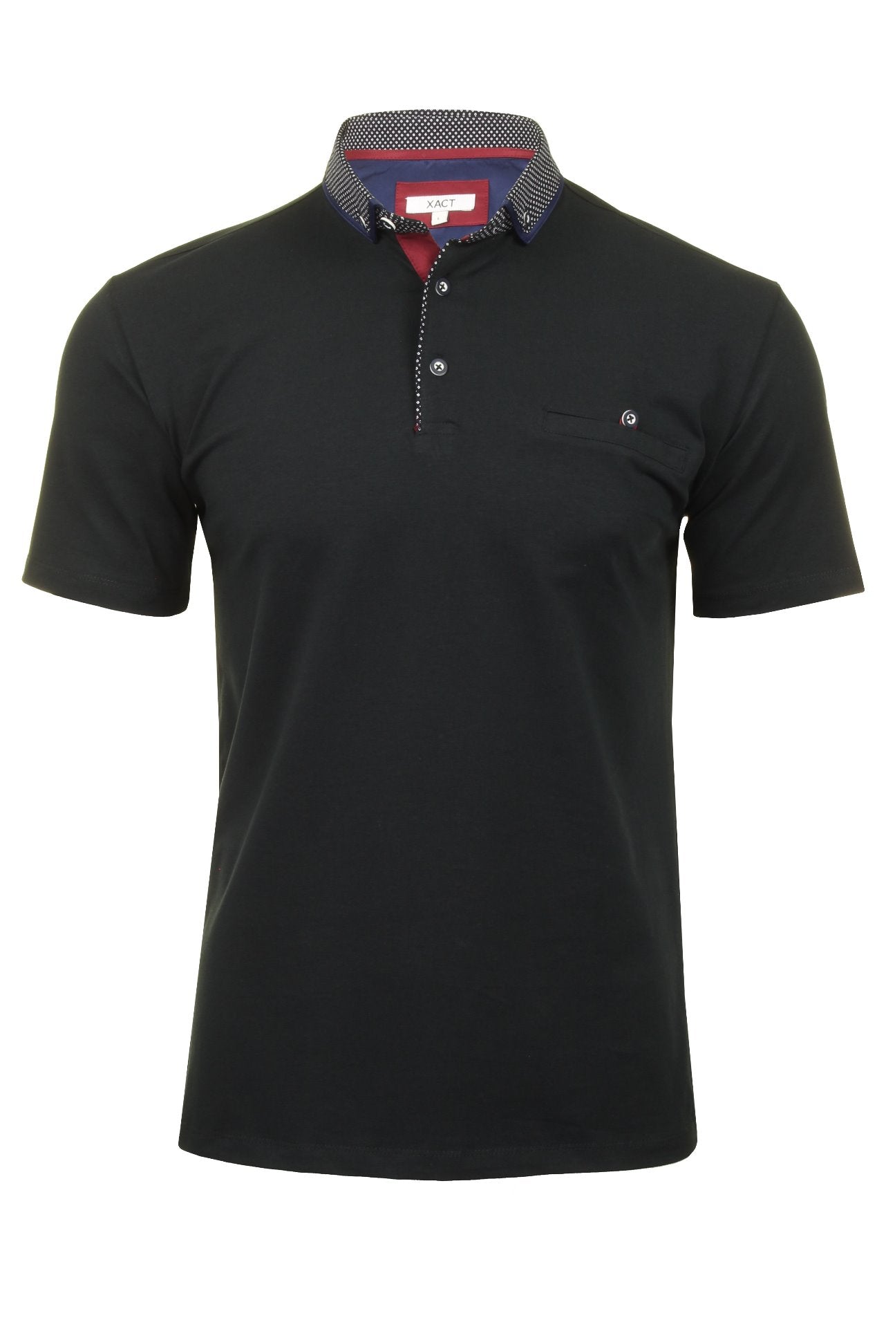 Xact Men's Polo Shirt - Short Sleeve, Contrast Collar & Button-Down