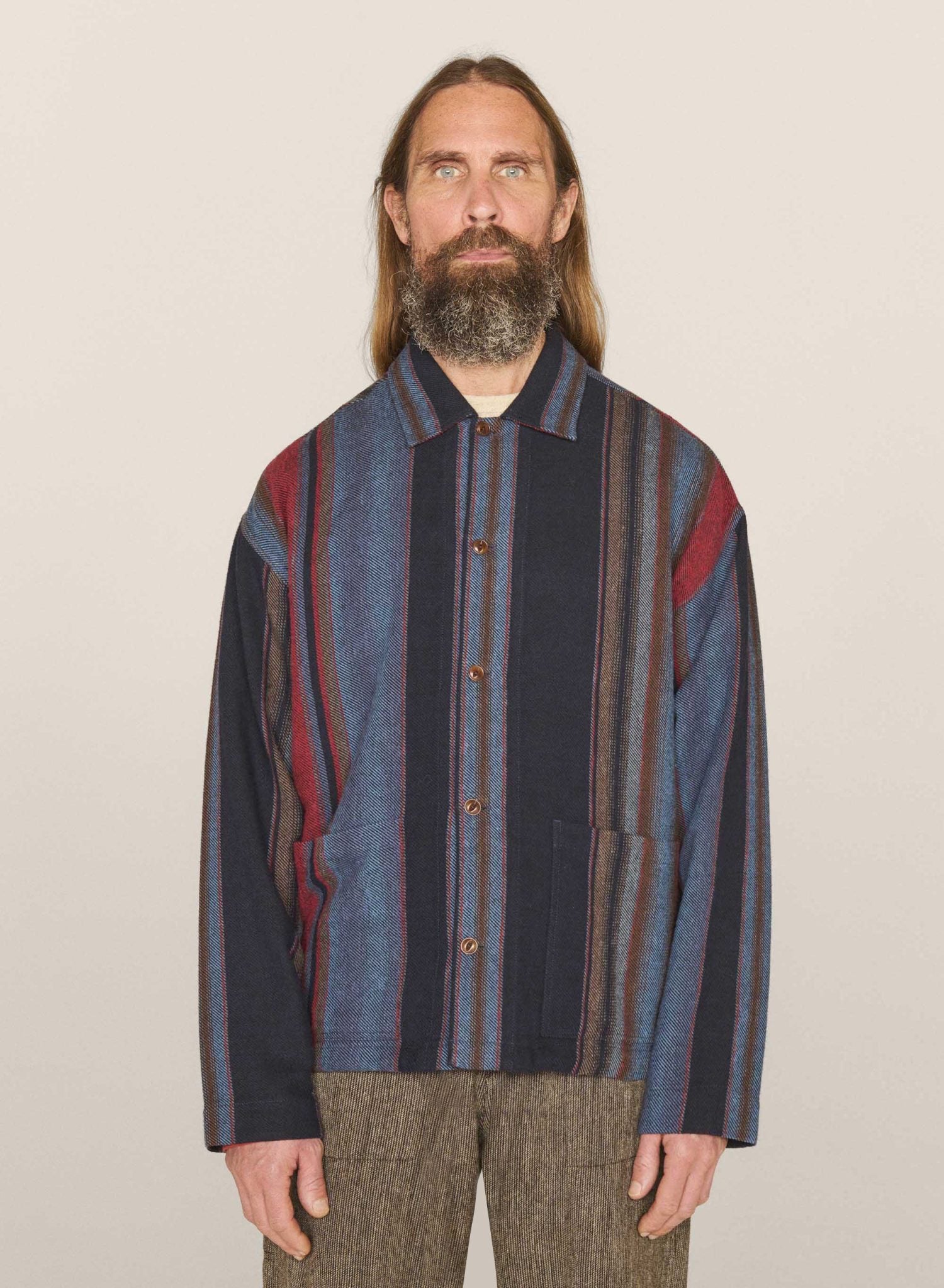 YMC PJ Overshirt in Blue Multi